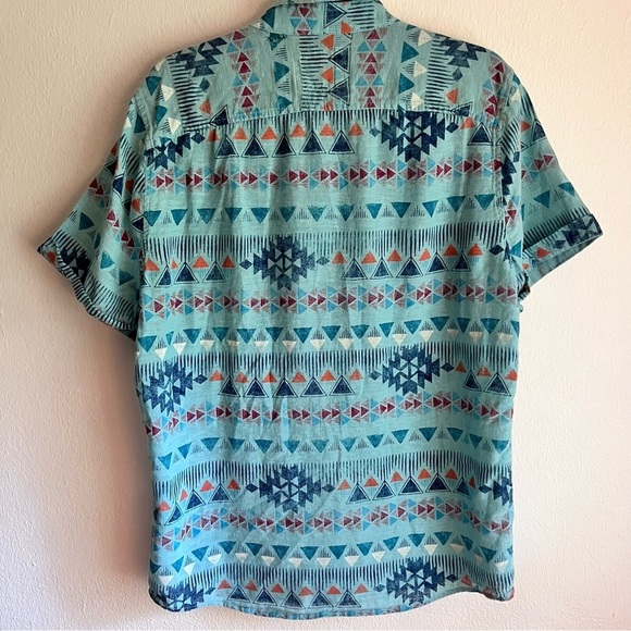 Hollister Linen Button Up Blue Geometric Aztec, Size Large - Picture 10 of 10